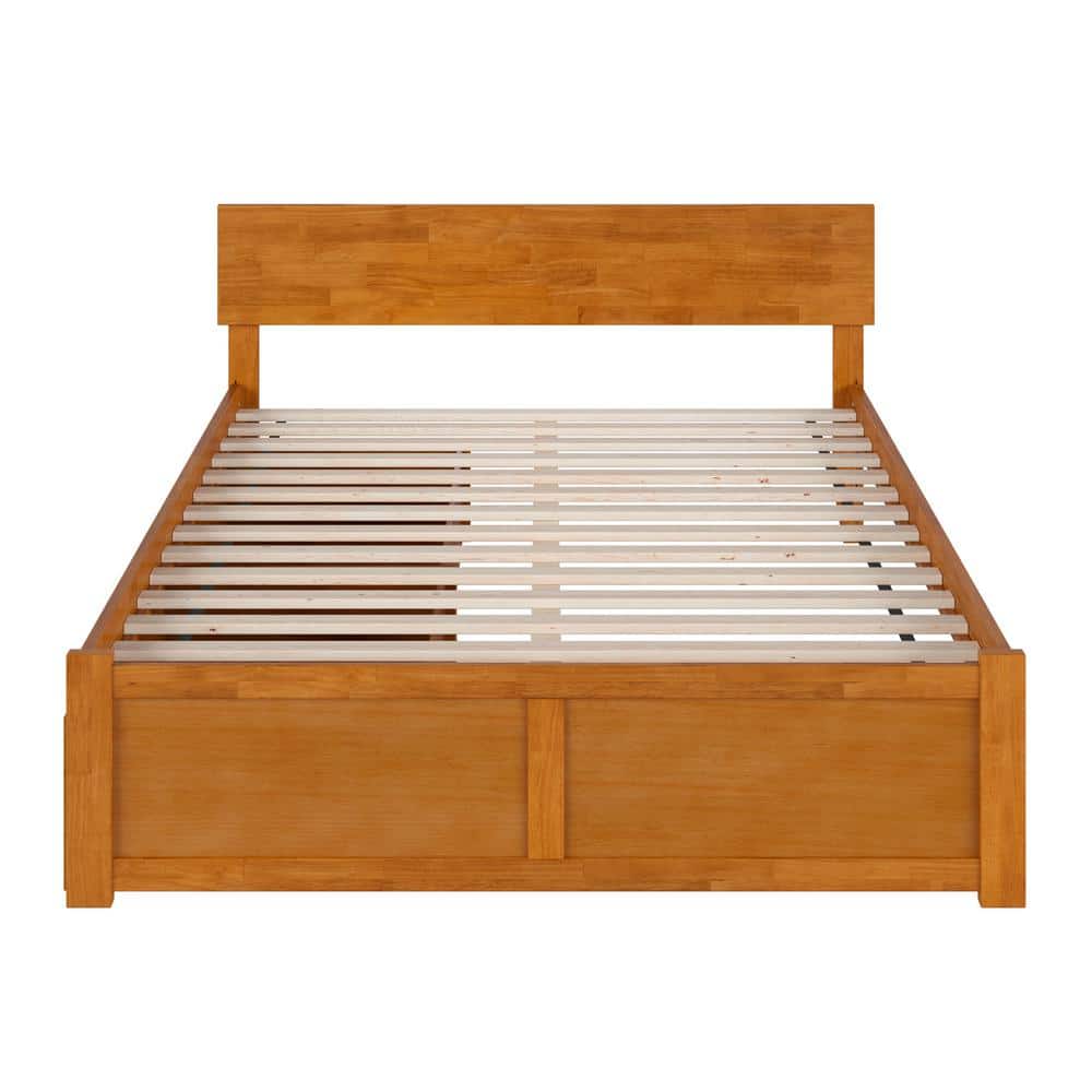 Light Toffee Queen Wood Platform Bed with Storage Drawers