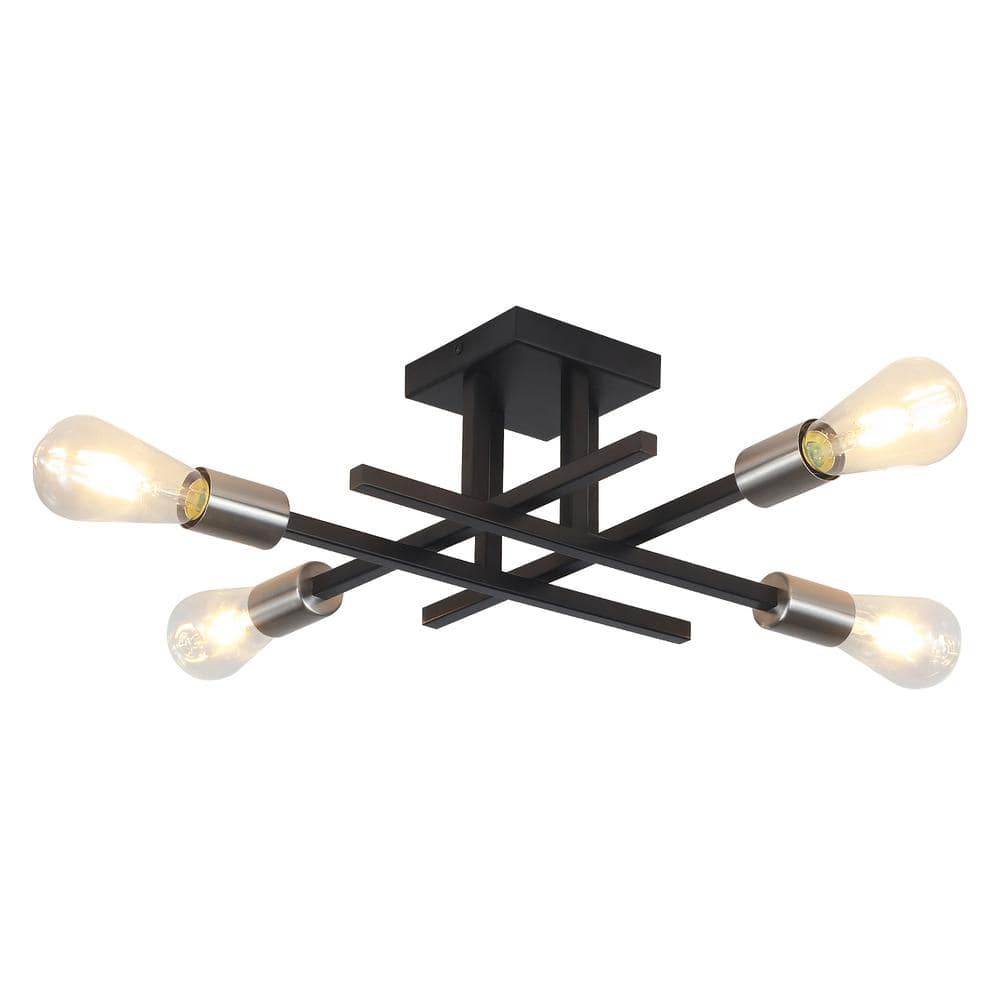 18.11 in. 4-Light Black and Nickel Modern Sputnik Semi- Flush Mount Ceiling