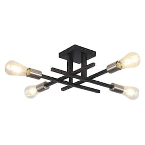 18.11 in. 4-Light Black and Nickel Modern Sputnik Semi- Flush Mount Ceiling Lights with No Bulbs Included