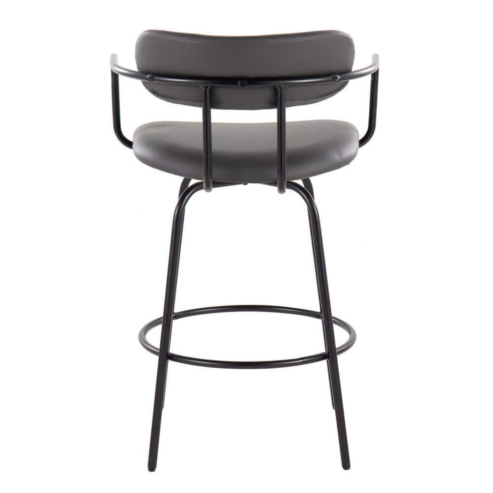 Demi 26" Gray Faux Leather Swivel Counter Stools, Set of 2