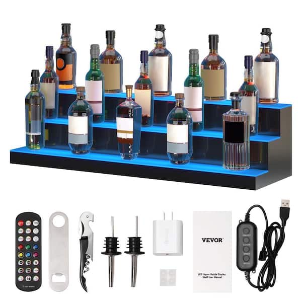 LED Lighted Liquor-Bottle Display 3 Tiers Illuminated Home Bar Shelf 40 in. Acrylic Wine Racks