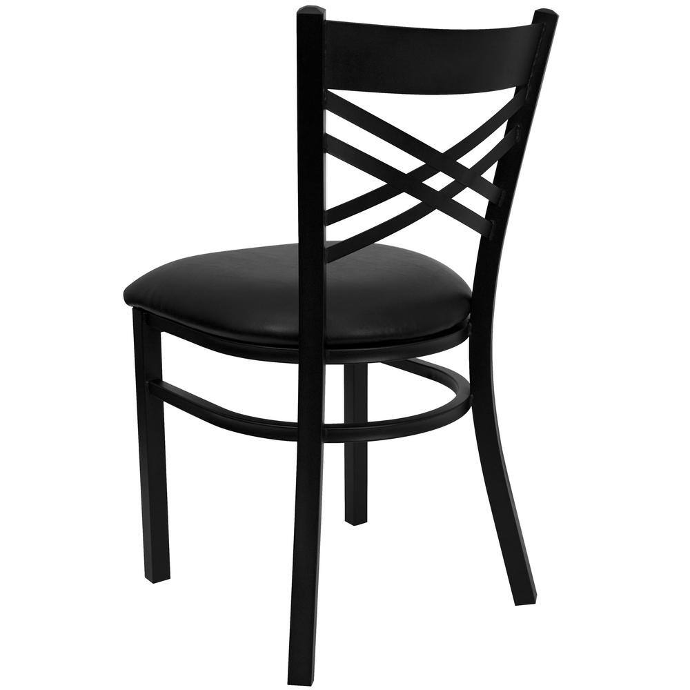 Black Metal Cross Back Side Chair with Vinyl Seat