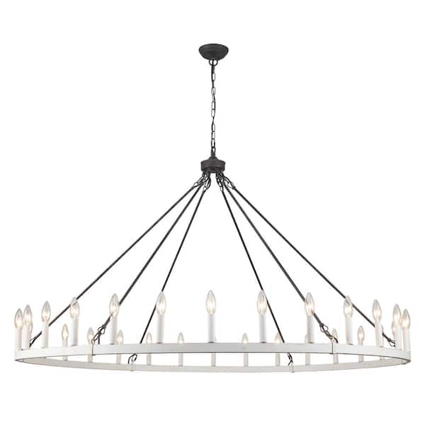30-Light Antique Black and White Vintage Candle Style Wagon Wheel Chandelier Lighting for Kitchen Island
