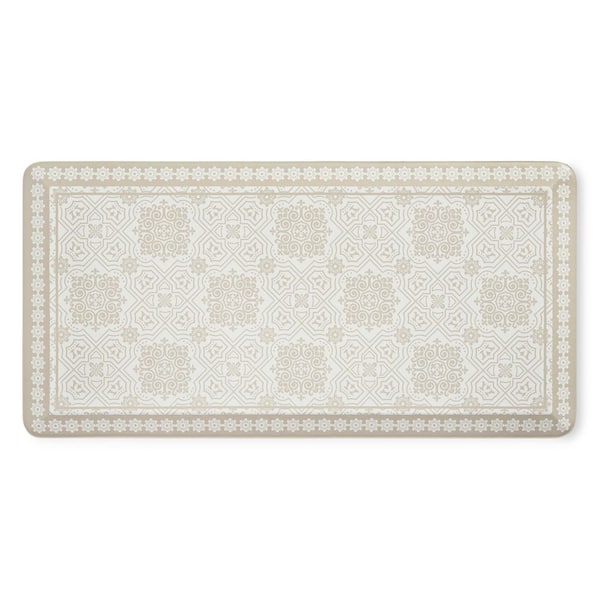 Cozy Living Watercolor Damask Blue Gold 17.5 in. x 55 in. Runner Kitchen Mat