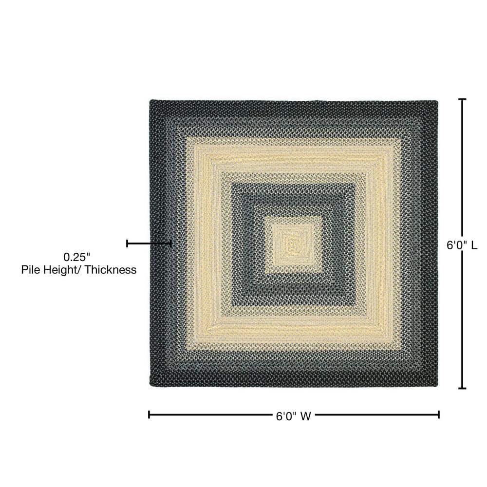 Elegant Square Braided 6' Reversible Rug in Black & Grey