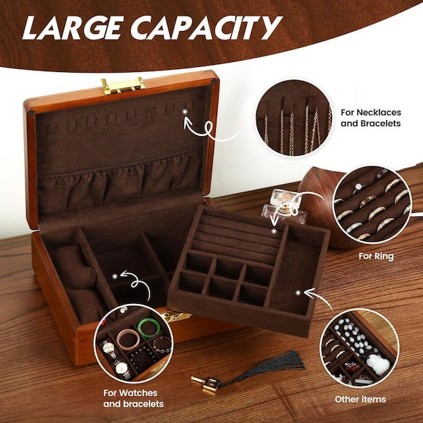ウェレンドルフ Wellendorff ブラウン アクセサリーケース Solid Walnut Jewelry Box with Lock, 2-Layer Velvet Lining, Vintage