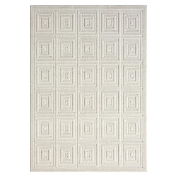 Arlo Ivory 8 ft. x 10 ft. Geometric High-Low Polypropylene Indoor/Outdoor Area Rug