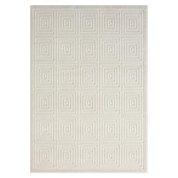 Arlo Ivory 5 ft. x 7 ft. Geometric High-Low Polypropylene Indoor/Outdoor Area Rug