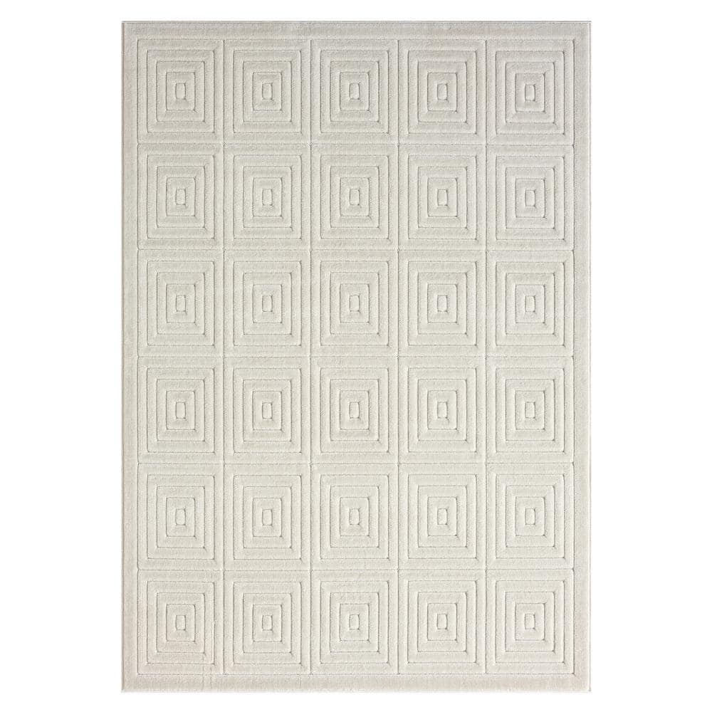 Arlo Ivory 5 ft. x 7 ft. Geometric High-Low Polypropylene Indoor/Outdoor Ar