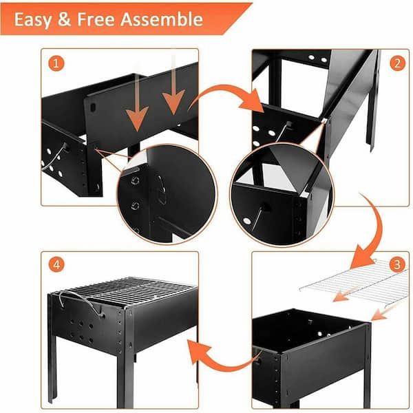 Portable Foldable Outdoor Charcoal Barbecue Grill in Black