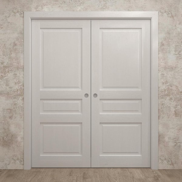 60 in. x 84 in. Painted White Oak Solid Wood Double Pocket Doors With Hardware