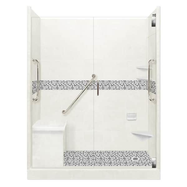 American Bath Factory Del Mar Freedom Grand Hinged 30 in. x 60 in. x 80 in. Right Drain Alcove Shower Kit in Natural Buff and Chrome Hardware