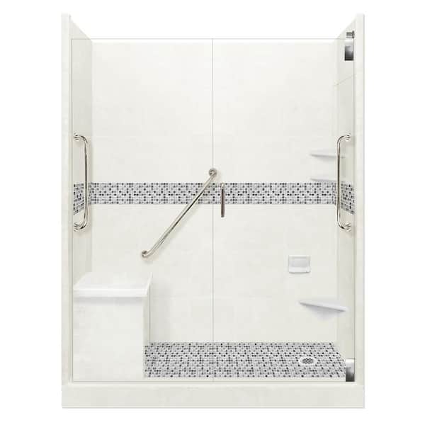American Bath Factory Del Mar Freedom Grand Hinged 36 in. x 60 in. x 80 in. Right Drain Alcove Shower Kit in Natural Buff and Chrome Hardware