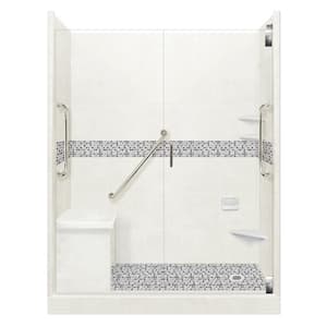 Del Mar Freedom Grand Hinged 30 in. x 60 in. x 80 in. Right Drain Alcove Shower Kit in Natural Buff and Satin Nickel