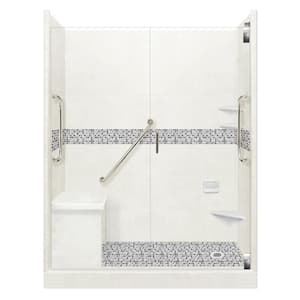 Del Mar Freedom Grand Hinged 32 in. x 60 in. x 80 in. Right Drain Alcove Shower Kit in Natural Buff and Satin Nickel