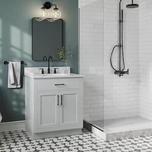 Hepburn 31 in. W x 22 in. D x 35.25 in. H Bath Vanity in Grey with White Carrara Marble Vanity Top with White Basin