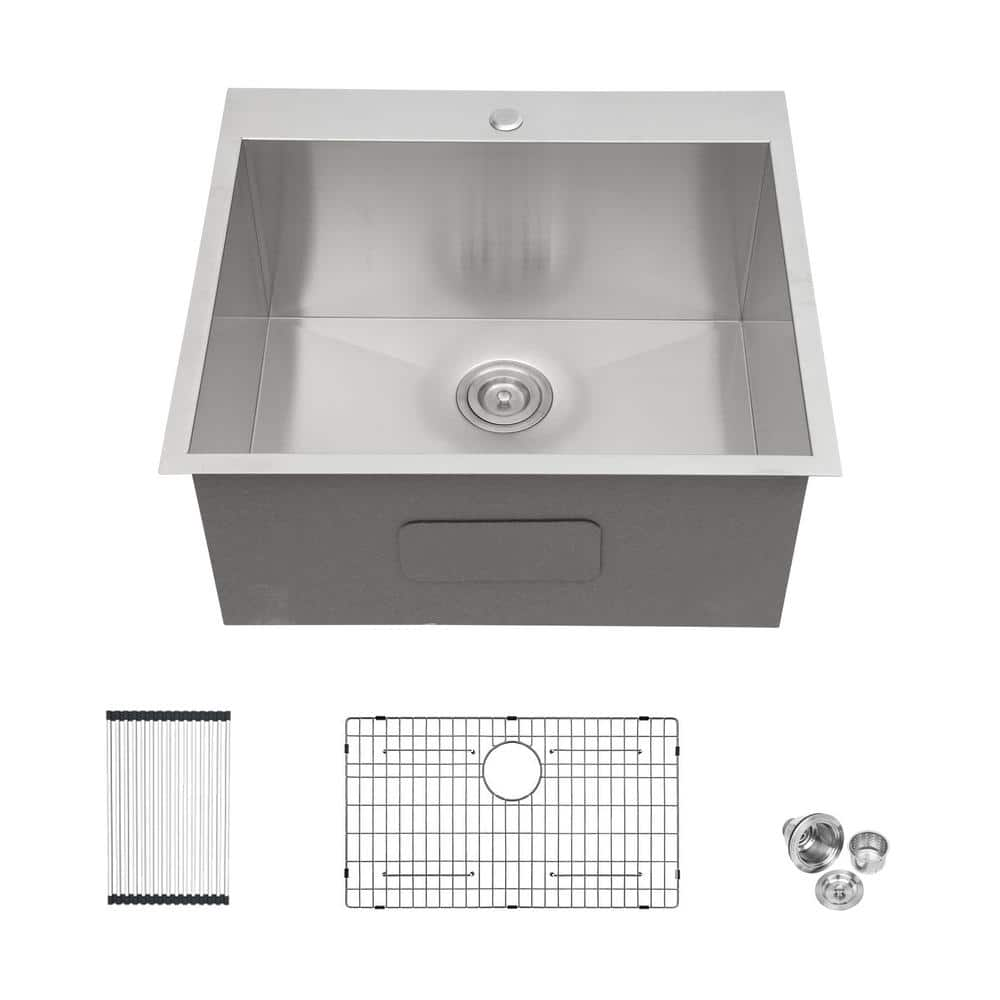 LORDEAR Laundry Utility Sink 25 in. Drop-In Single Bowl 16-Gauge ...