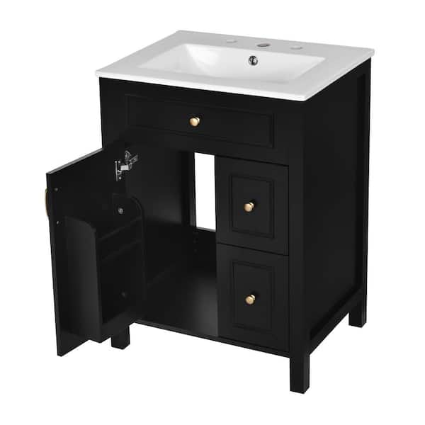 Ziyudura 24 in. Single Sink Freestanding Black Bath Vanity with