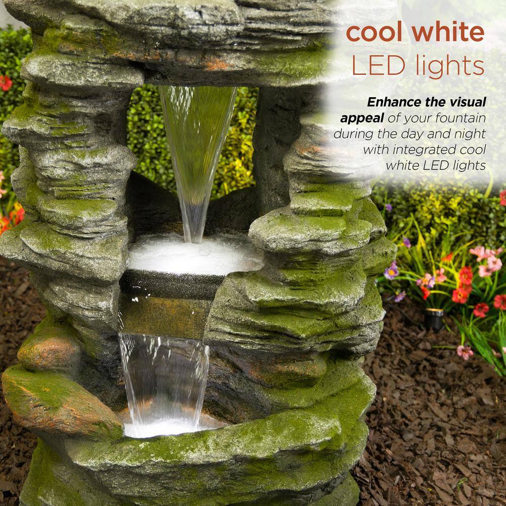 39" Stacked Stone Rainforest Fountain with LED Lights