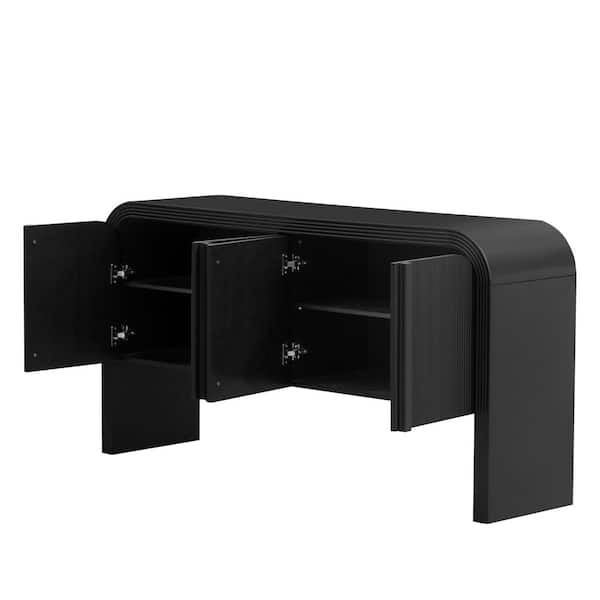 Black Rounded Console Nestfair 62.2 in. W Black Rounded Rectangle Wood Console Table with ...