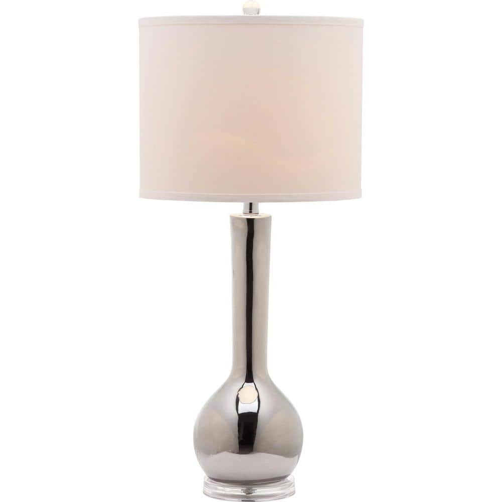 Elegant Silver Ceramic Gourd Table Lamp Set with White Shade