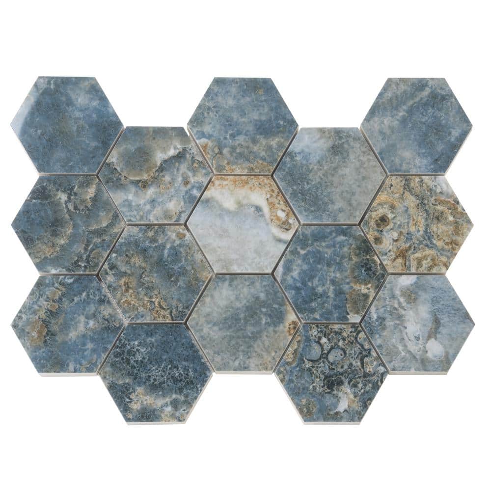 Hale Navy Polished Porcelain Hexagon Mosaic Tile Sheet