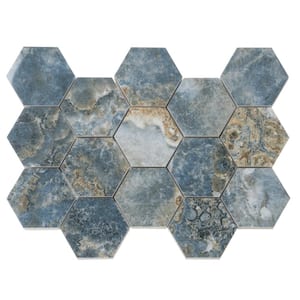 Splendor Blue 8.86 in. x 12.8 in. Polished Porcelain Hexagon Wall and Floor Tile (7.09 sq. ft./case) (9-pack)