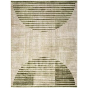 Astra Machine Washable Ivory Olive 7 ft. x 9 ft. Graphic Contemporary Area Rug