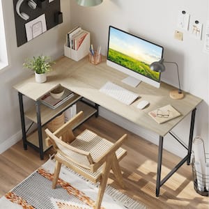 55 in. Oak L-Shaped Desk with Adjustable Shelves