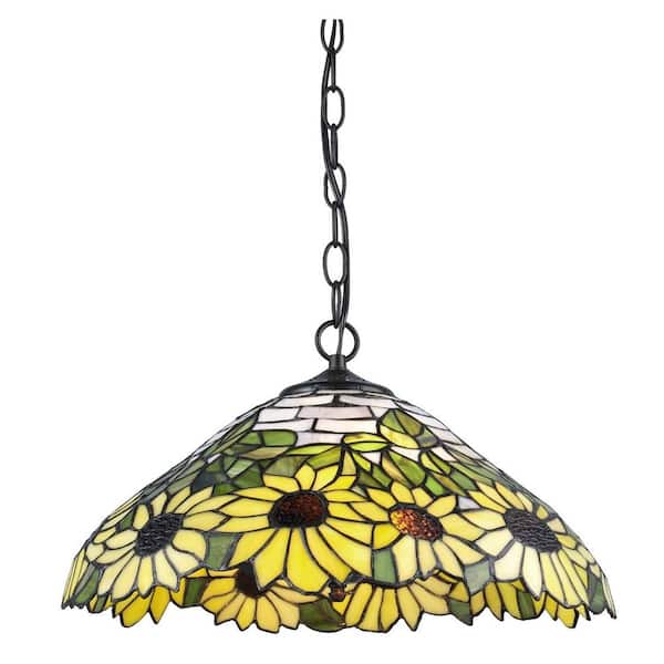 Serena D'italia Tiffany 2-Light Sunflower Bronze Hanging Lamp
