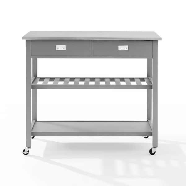 Crosley Furniture Chloe Gray With, Crosley Rolling Kitchen Cart Island With Stainless Steel Top