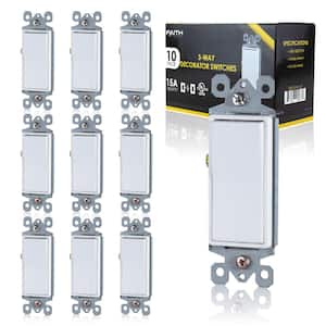Decorator 15 Amp 3-Way Paddle/Rocker Wall Light Switch, White (10-Pack)