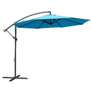 10 ft. Offset Cantilever Hanging Patio Umbrella for Outdoor Balcony Table or Large Garden Terrace in Aqua