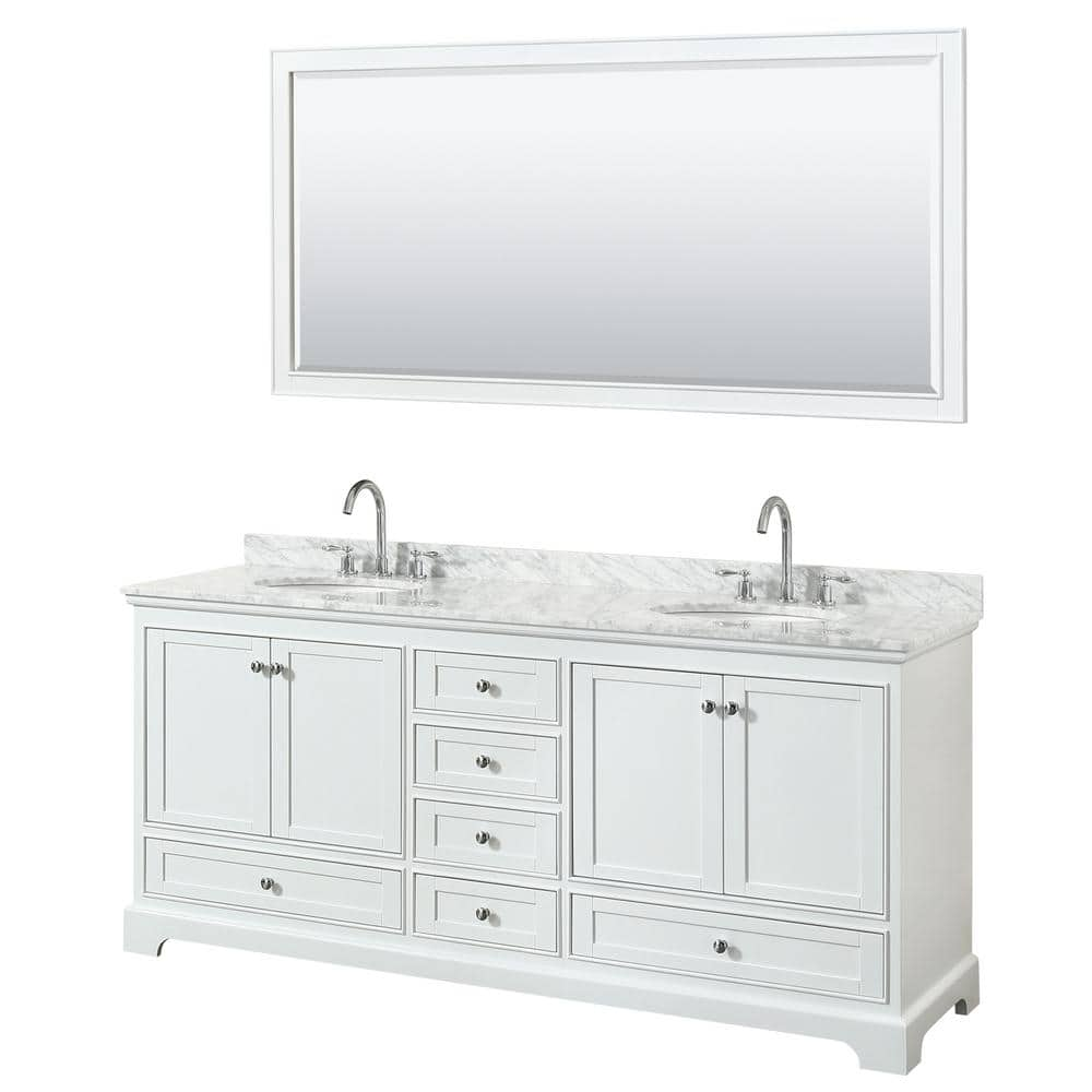 Wyndham Collection Deborah 80 in. Double Vanity in White with Marble ...