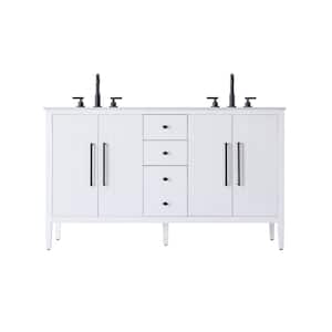 60 in. Double Sink White Bath Vanity with White Engineered Marble Top