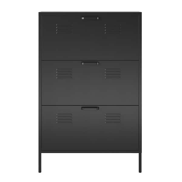 SystemBuild Evolution Evolution Bonanza 3-Door Locker Style Metal Shoe Storage Cabinet, Black