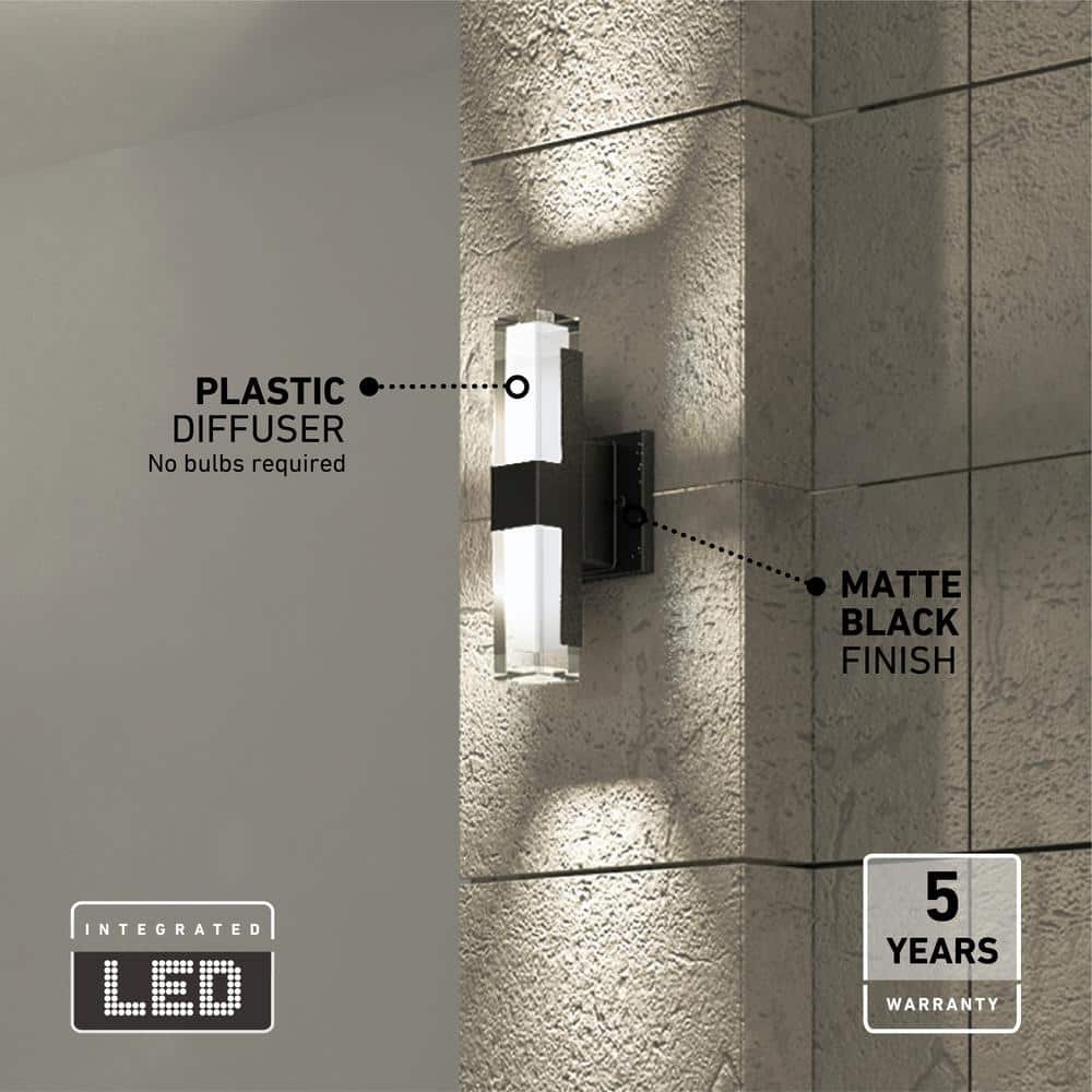 Gemini Matte Black Dimmable LED Outdoor Wall Sconce