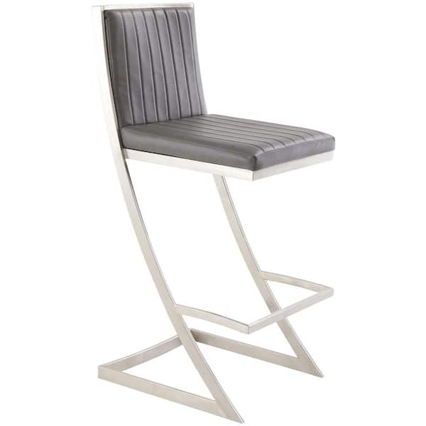 Armen Living Marc 39 in. Vintage Black Stainless Steel Bar Stool with Faux Leather Seat