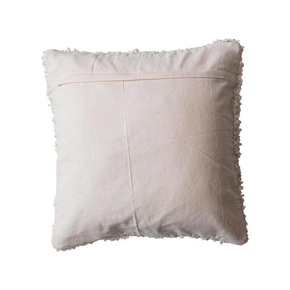 Cream Woven Cotton Blend Bouclé Square Throw Pillow