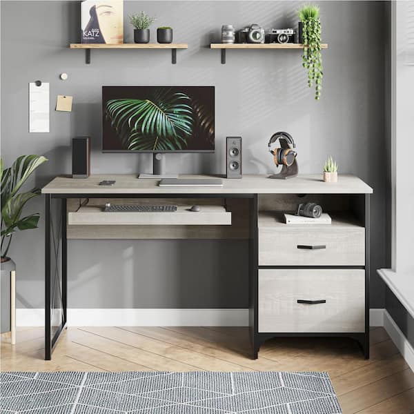 Bestier 55 inch Office Desk with Storage Drawers and Keyboard Tray Wash White