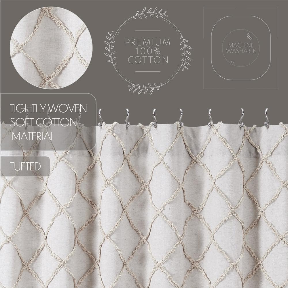 Frayed Lattice Oatmeal and White Cotton Shower Curtain 72x72