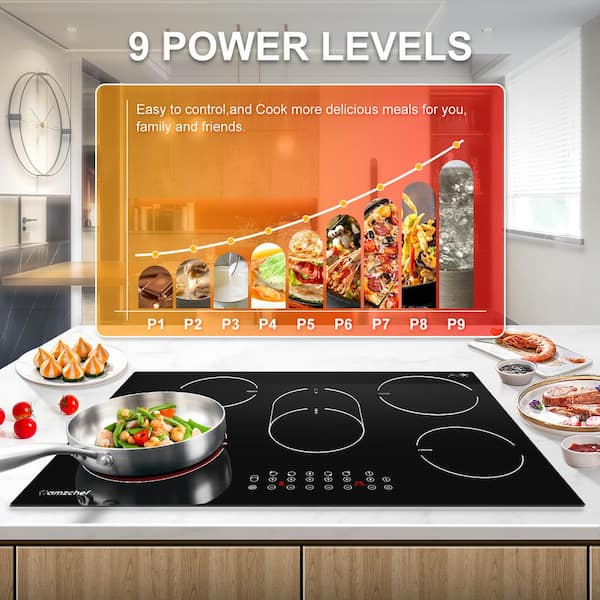 30 in. 5 Elements Electric Cooktop in Black with Timer and Kid Safety Lock, Sensor Touch Control