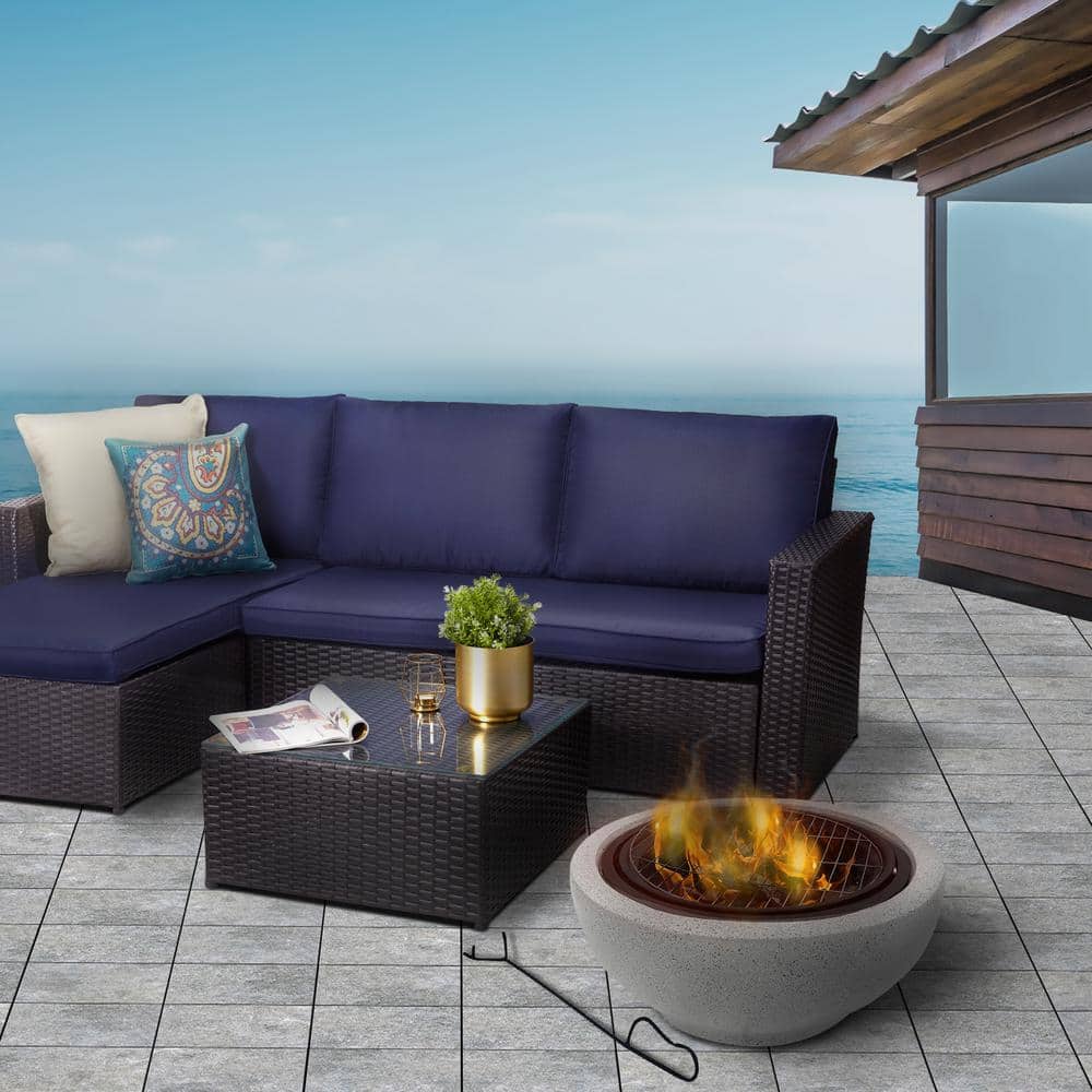 Gray Faux Concrete Round Wood Burning Fire Pit