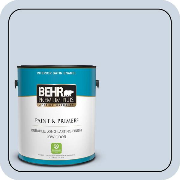 BEHR PREMIUM PLUS 1 gal. #ICC-35 Blue Reflection Satin Enamel Low Odor Interior Paint & Primer