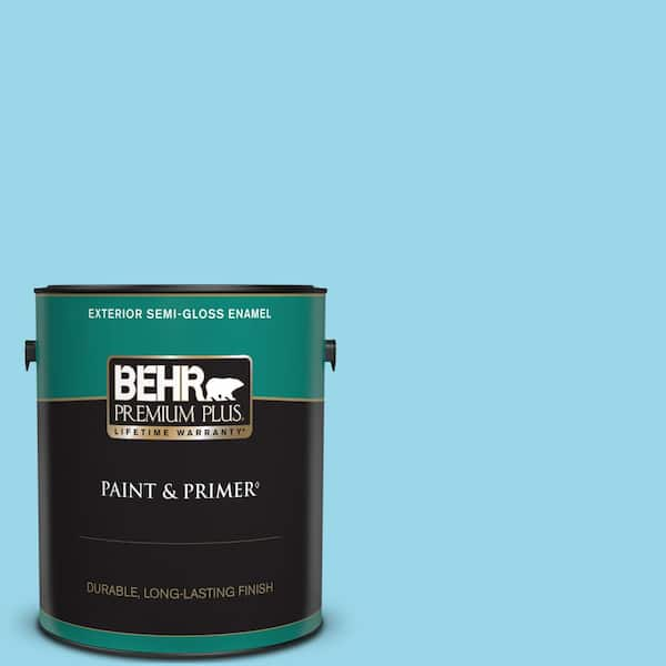 BEHR PREMIUM PLUS 1 gal. #P490-2 Blue Sarong Semi-Gloss Enamel Exterior Paint & Primer