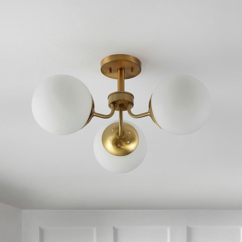 23.5" Brass and Frosted Glass Globe LED Ceiling Light