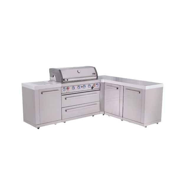 Premium 6-Burner 94 in. x 75 in. L-Shaped Modular Outdoor Kitchen Propane Natural Gas BBQ Grill Island, Stainless Steel