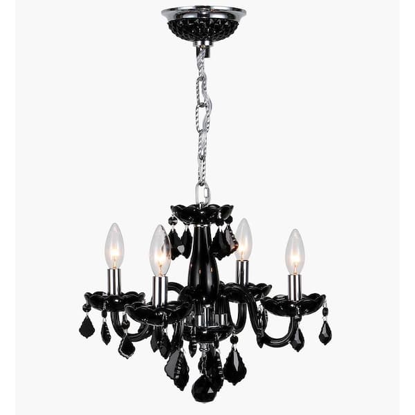 Worldwide Lighting Clarion Collection 4-Light Polished Chrome Black Crystal Chandelier