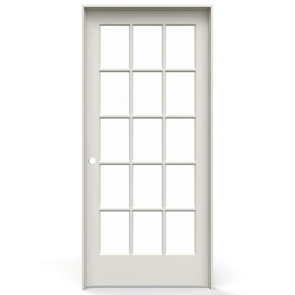 36 in. x 80 in. Right-Handed 15 Lite Clear Glass Primed Solid Core Wood Single Prehung Interior Door with Flat Jamb