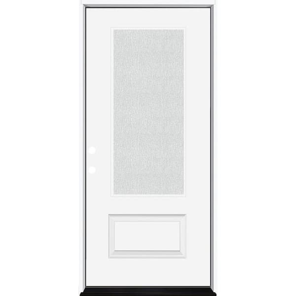 Steves & Sons Legacy 36 in. x 80 in. 3/4 Lite Rain Glass RHIS White Finish Fiberglass Prehung Front Door